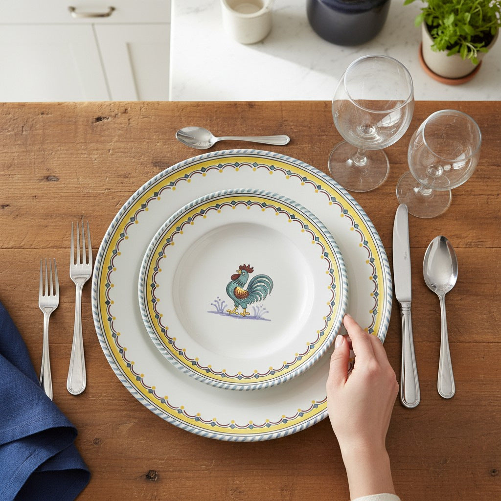 ORVIETO GREEN ROOSTER SIMPLE: 3 Pieces Place Setting