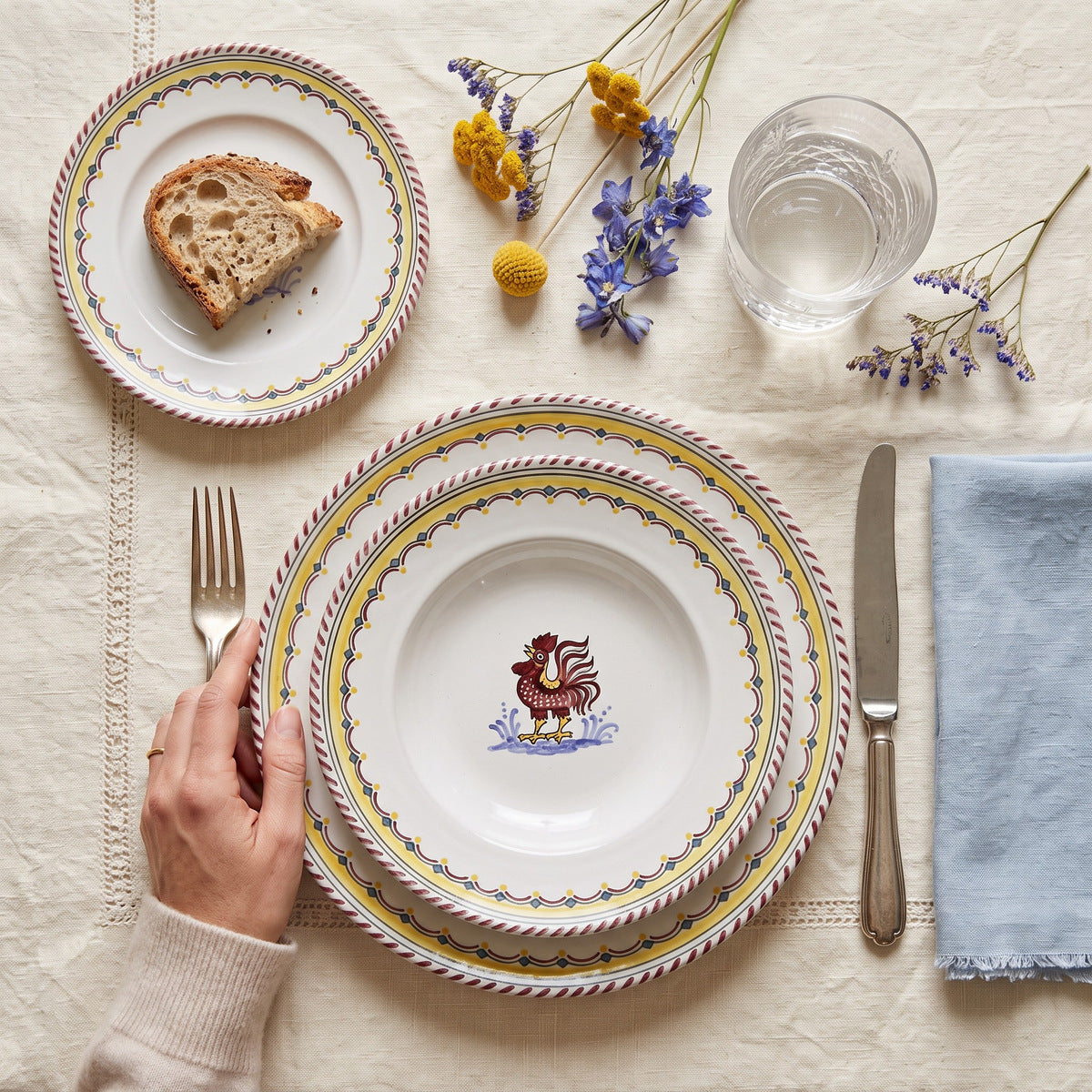 ORVIETO RED ROOSTER SIMPLE: 3 Pieces Place Setting