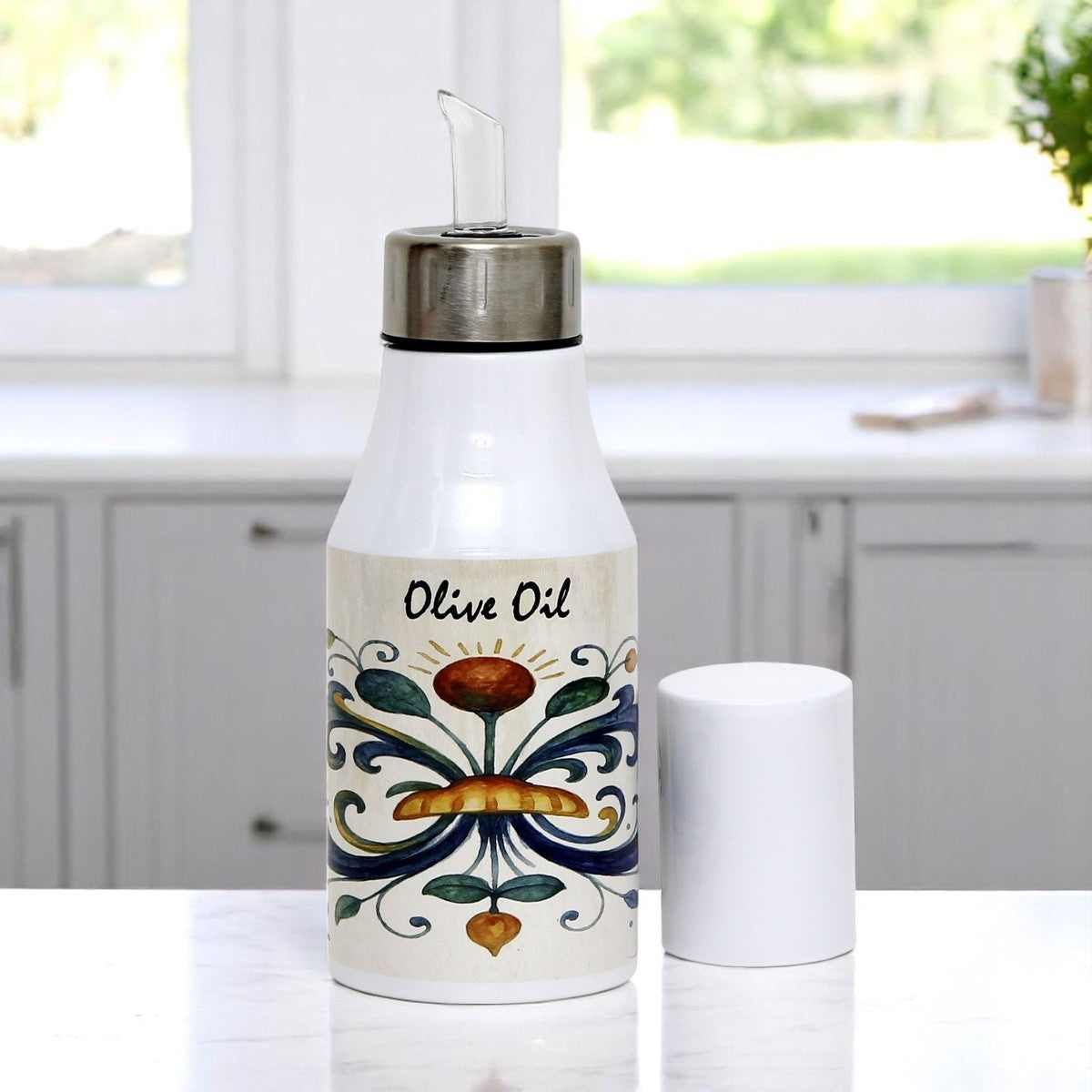 RICCO ITALIA DERUTA: Olive Oil Dispenser with non-drip pourer and dust cover cap - Ricco Italia Deruta design by Mario Bruno