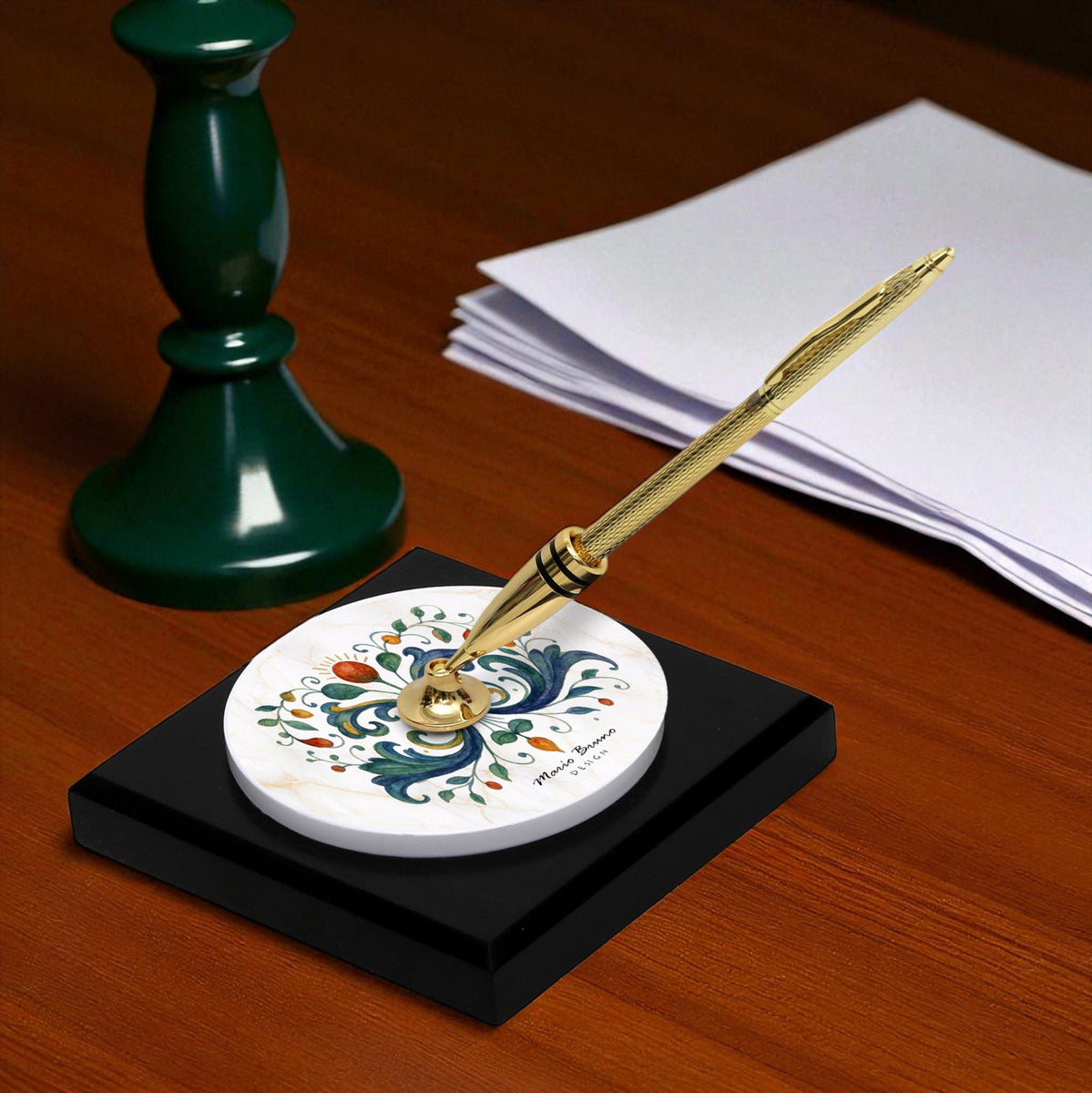 SUBLIMART: Traditional Italian-Inspired Wood/Ceramic Pen Holder with pen (Design 03)