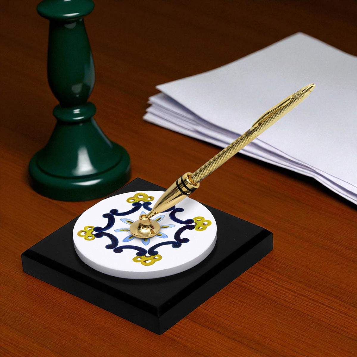 SUBLIMART: Traditional Italian-Inspired Wood/Ceramic Pen Holder with pen (Design 05)
