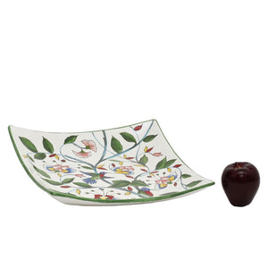 DERUTA FLORIANA: Square Bowl/Tray hand painted decorated in a floral design with hummingbird.