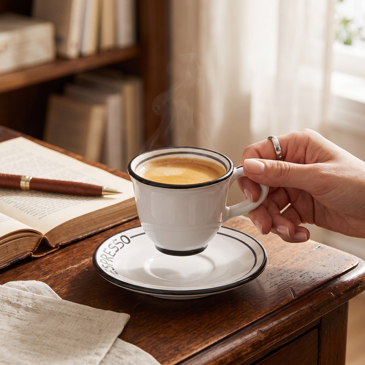 POSATA NERO: Espresso Cup and Saucer