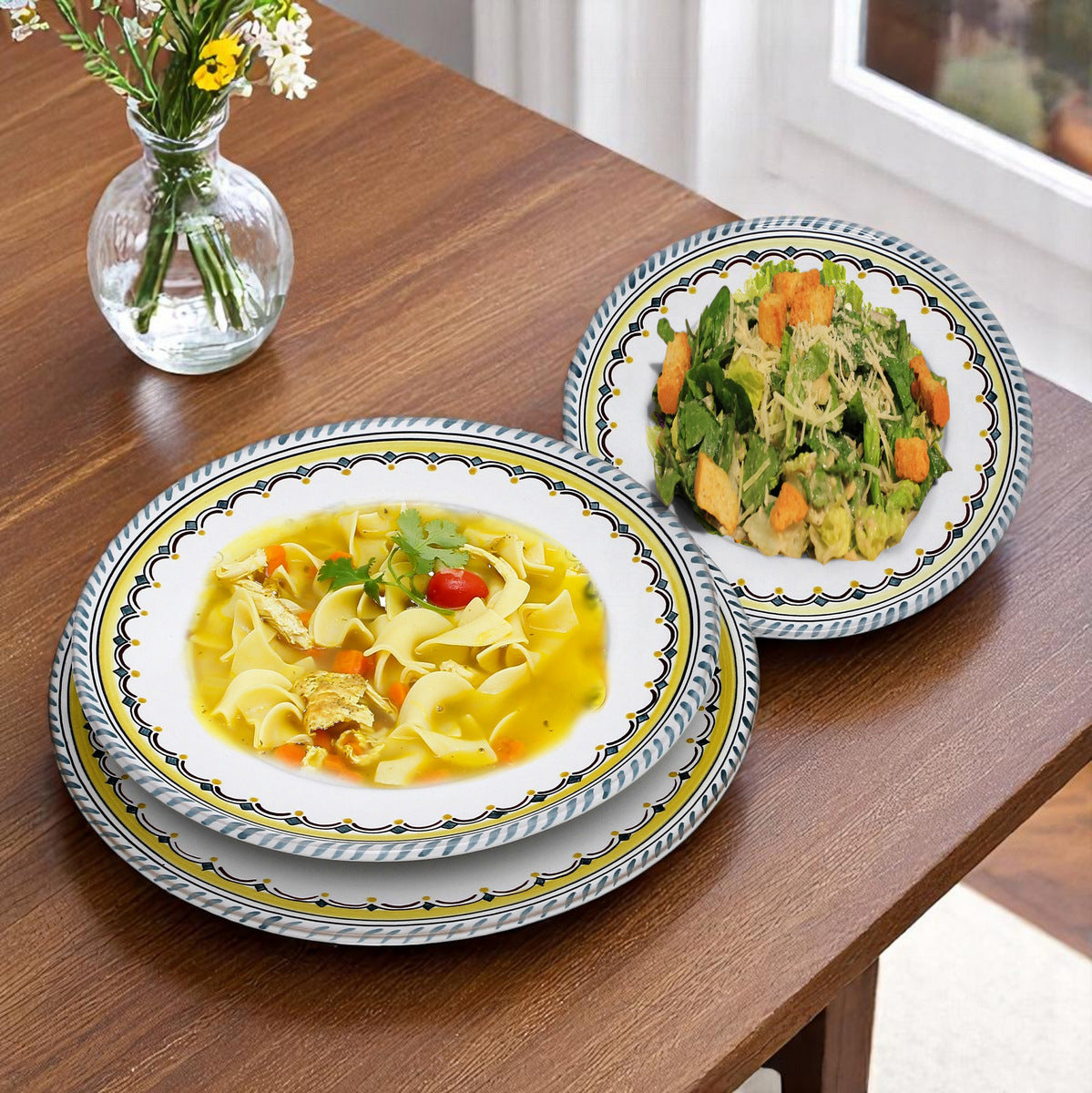 ORVIETO GREEN ROOSTER SIMPLE: Pasta/Soup Rimmed Bowl Plate