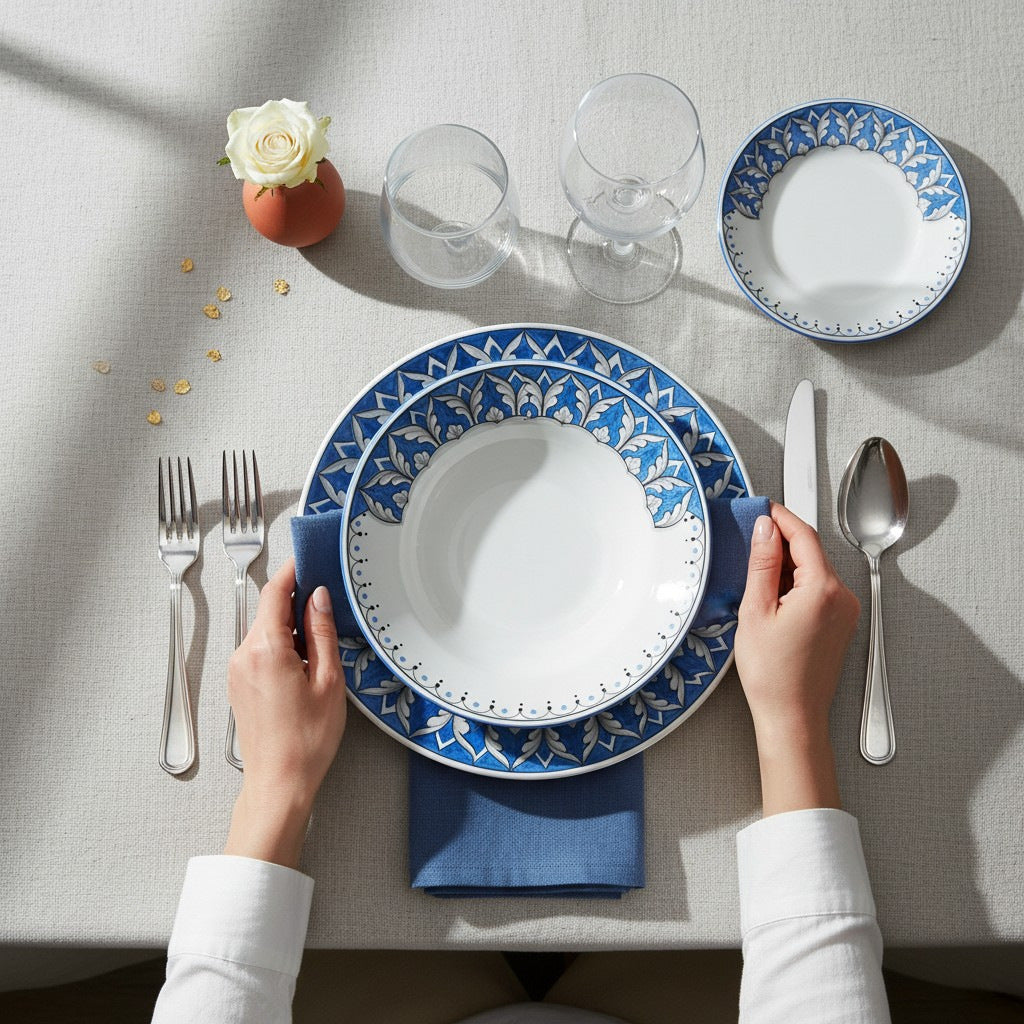DERUTA PEACOCK: 3-Pcs Place Setting - Design VARIO CELESTE