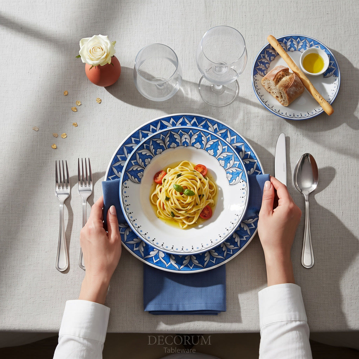 DERUTA PEACOCK: 3-Pcs Place Setting - Design VARIO CELESTE