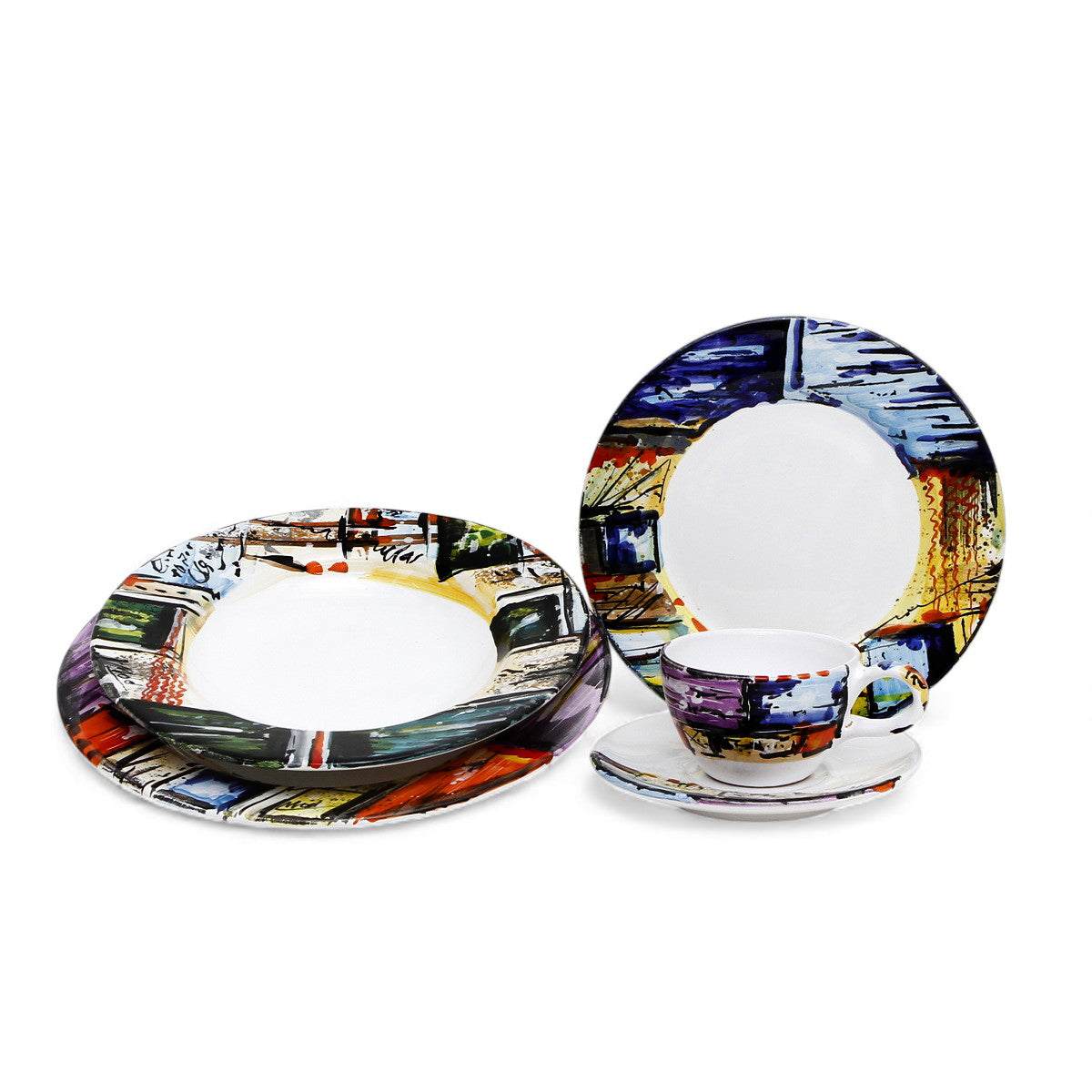 MODERNA: Five Pieces Place Setting (Dinner+Pasta+Salad Plates +Cup and Saucer)