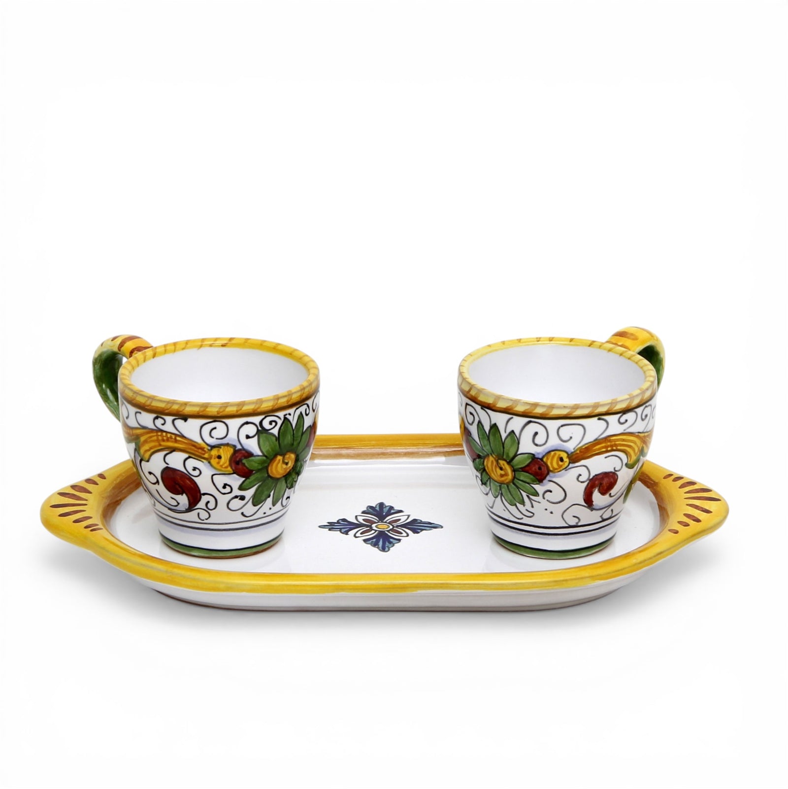 DERUTA ESPRESSO SET: Oblong Tray with two Espresso cups - RAFFAELLESCO-PERUGINO Design