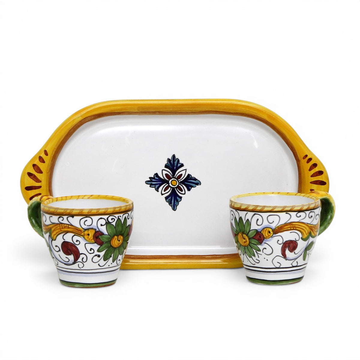 DERUTA ESPRESSO SET: Oblong Tray with two Espresso cups - RAFFAELLESCO-PERUGINO Design