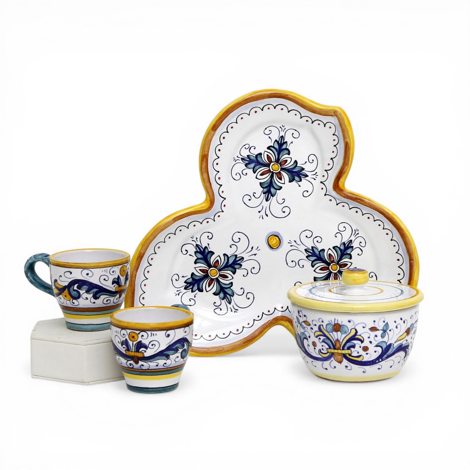 DERUTA ESPRESSO SET: Three Parts Tray with two Espresso cups and Sugar Bowl - RICCO DERUTA Design