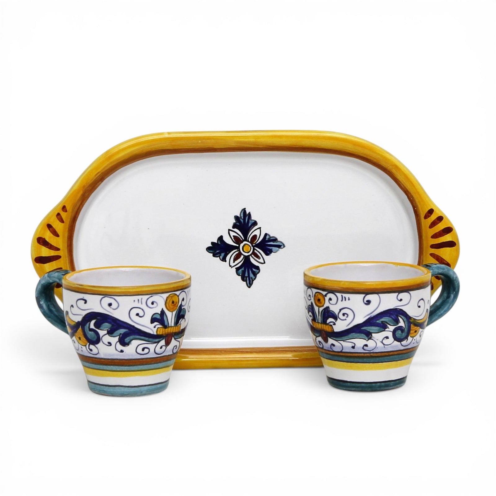 DERUTA ESPRESSO SET: Oblong Tray with two Espresso cups - RICCO DERUTA Design