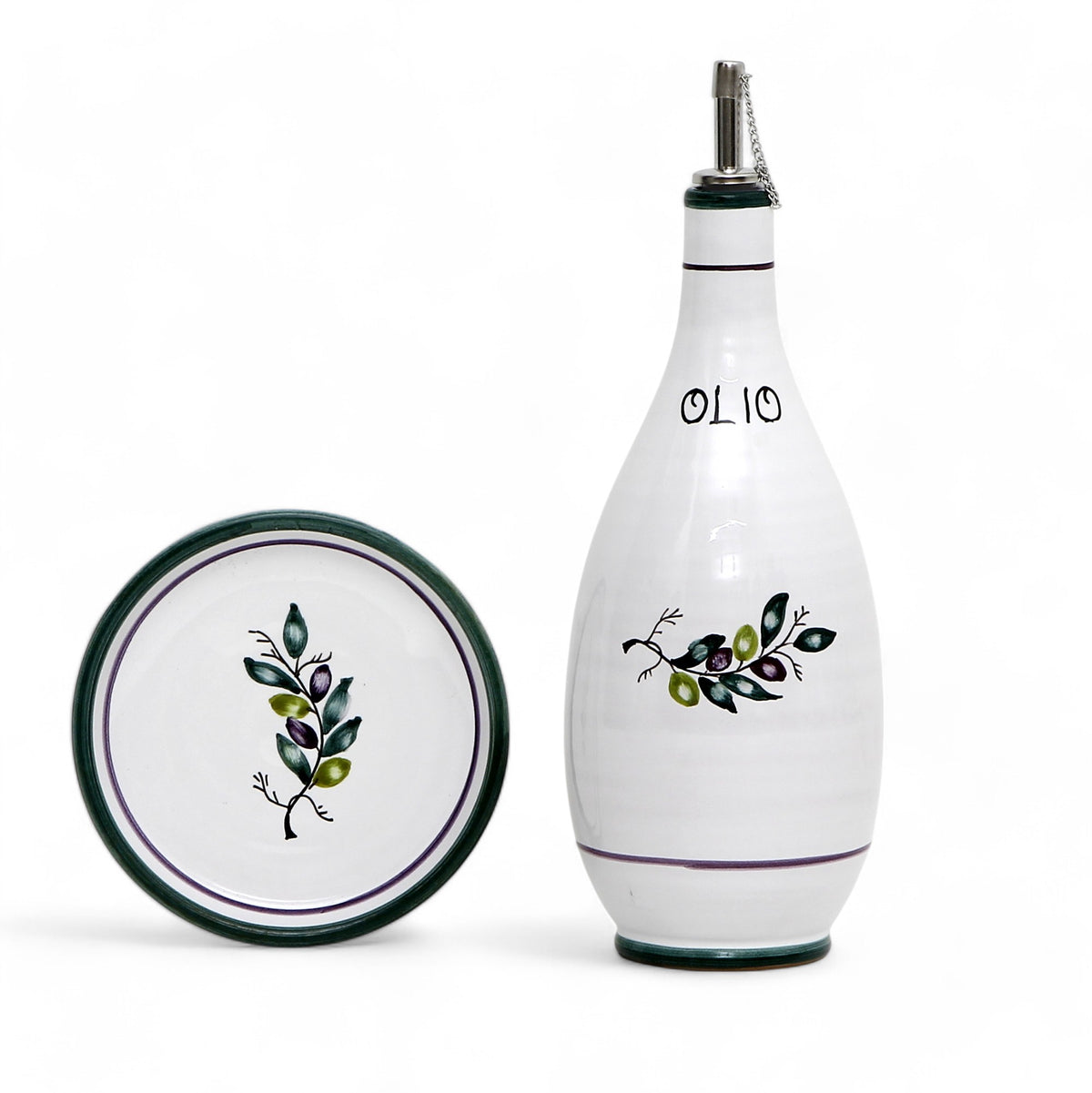 GIFT BOX: With Deruta Olive Oil Dispenser + Saucer/Dipping Bowl + EVOO bottle - OLIVE design
