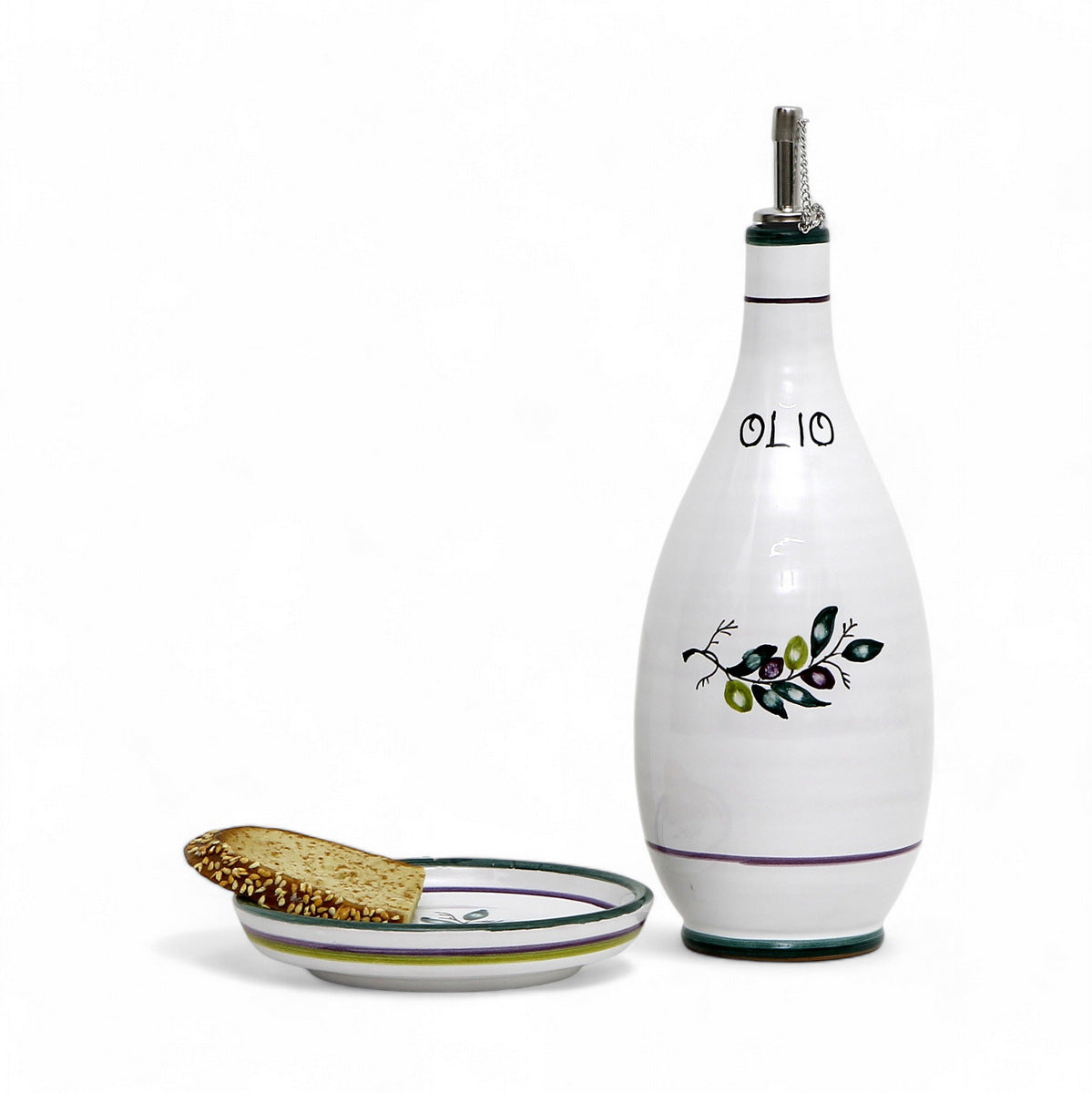 OLIVA: Olive Oil Slim Bottle Dispenser with matching Dipping Bowl/Tray