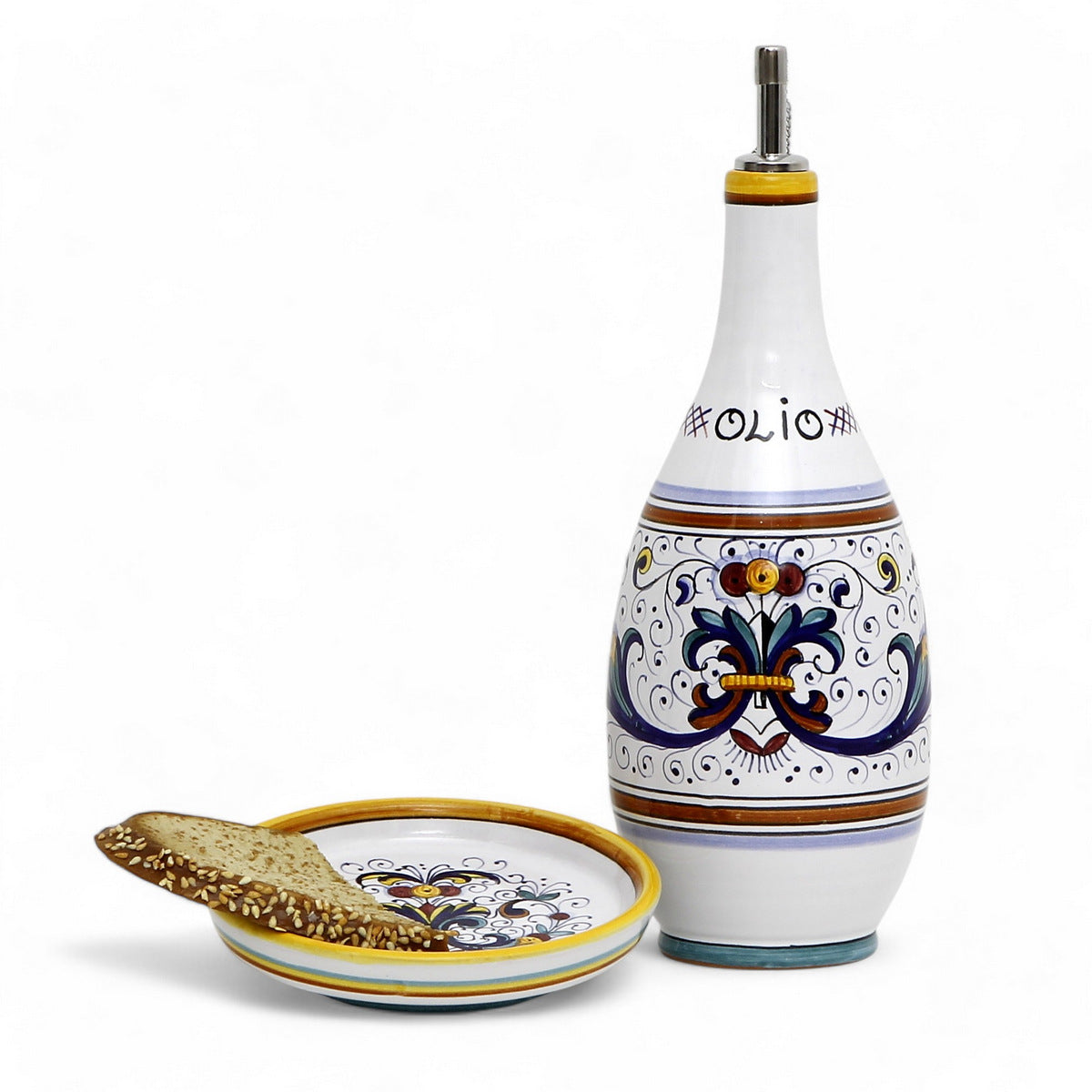 GIFT BOX: With Deruta Olive Oil Dispenser + Saucer/Dipping Bowl + EVOO bottle - RICCO DERUTA design