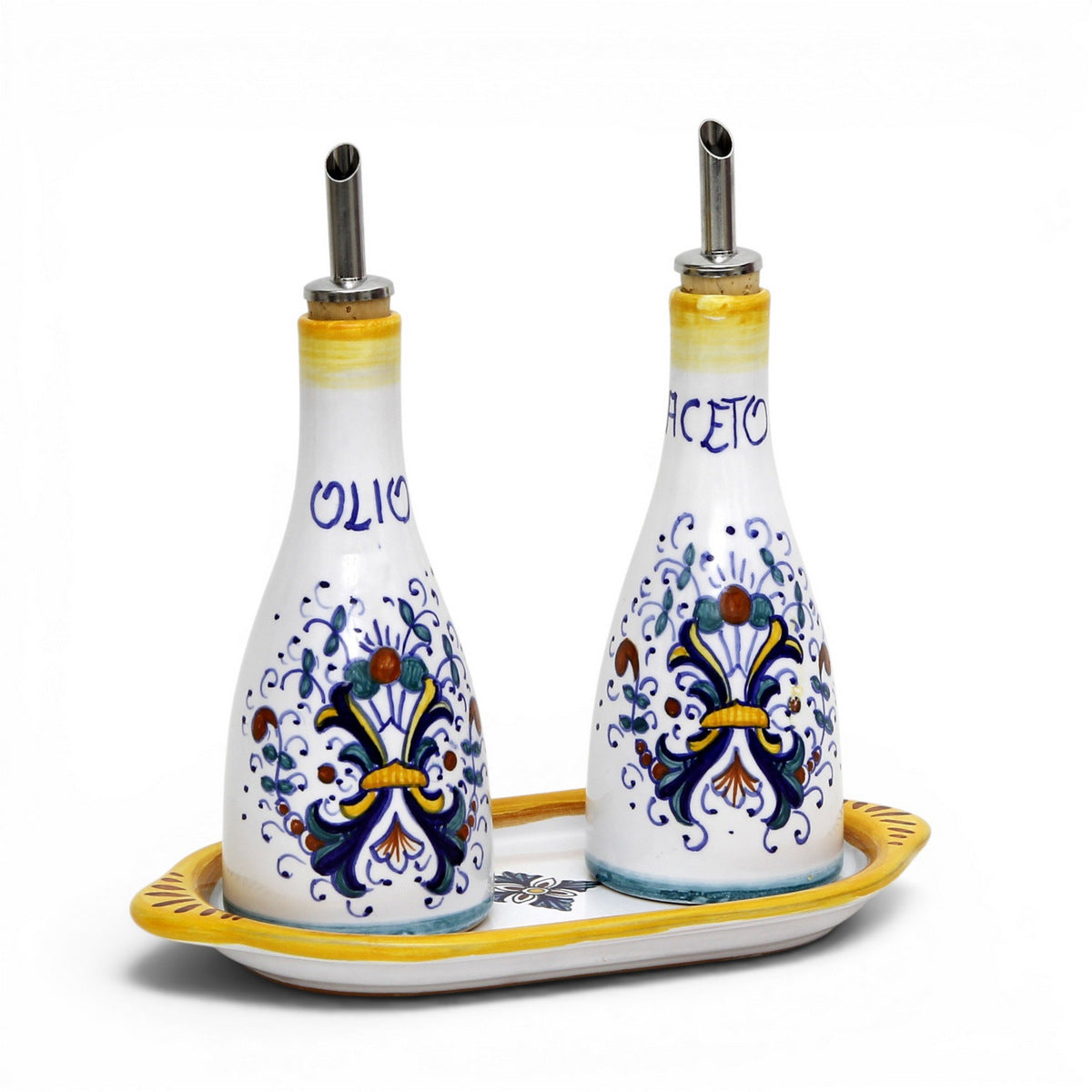 RICCO DERUTA: Olio-Aceto (Vinegar) dispenser bottle Set with Tray (10 Oz.)