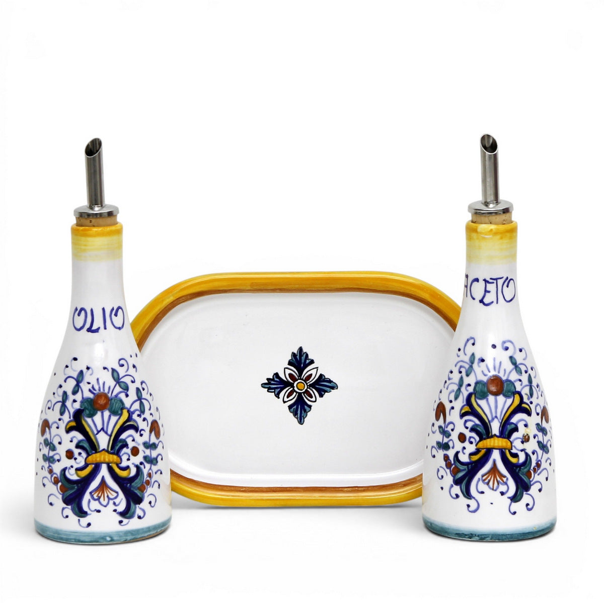 RICCO DERUTA: Olio-Aceto (Vinegar) dispenser bottle Set with Tray (10 Oz.)