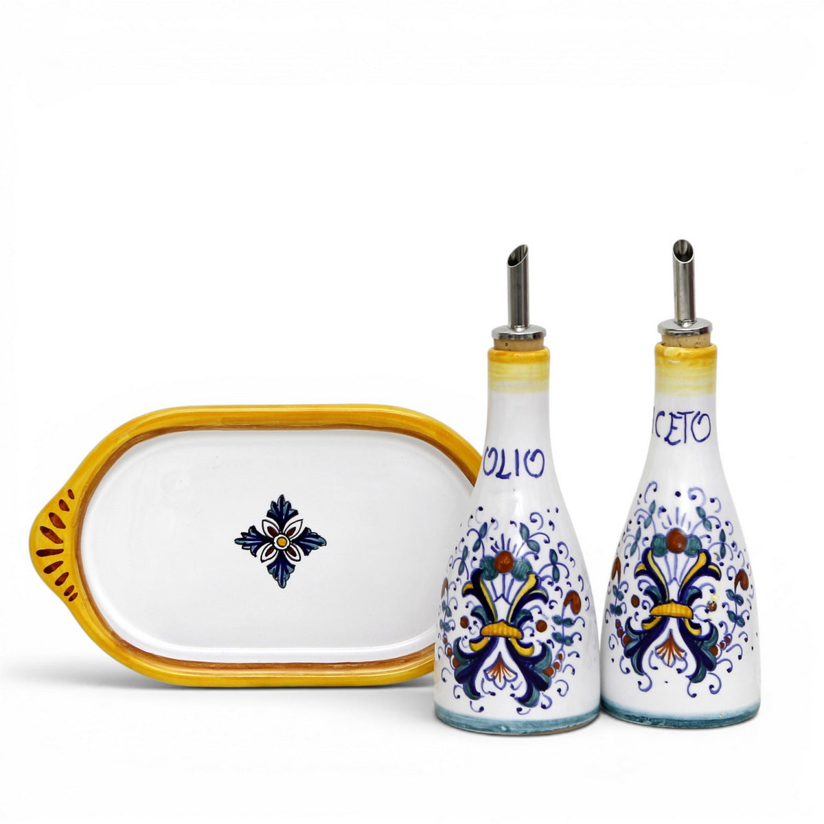 RICCO DERUTA: Olio-Aceto (Vinegar) dispenser bottle Set with Tray (10 Oz.)