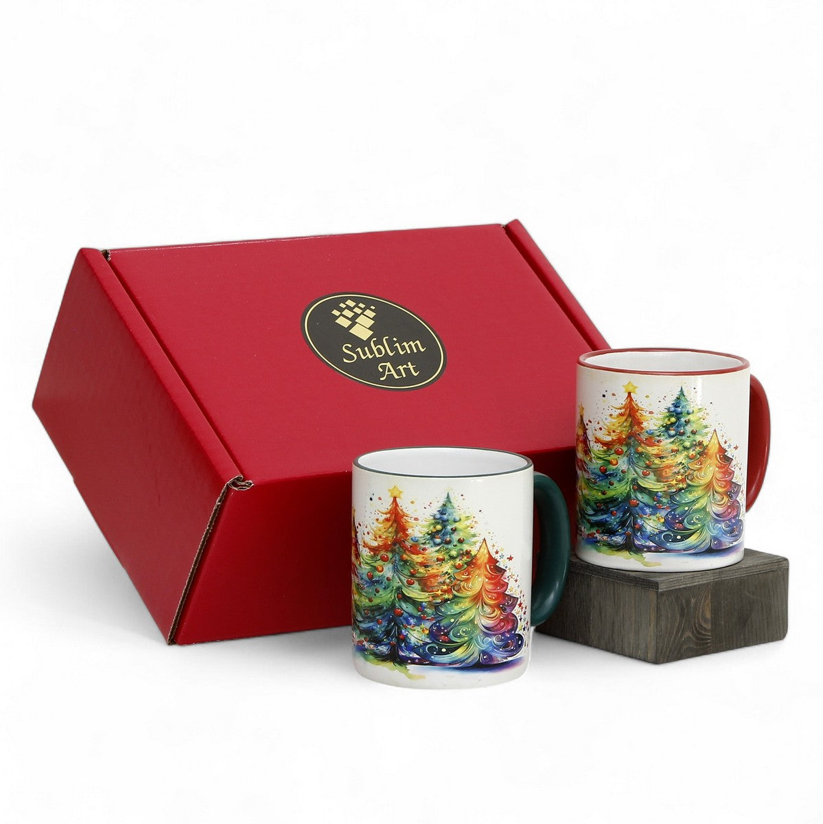 SUBLIMART: Designer Christmas Ceramic Deluxe Boxed Bundle - 2 Mugs (Red+Green)