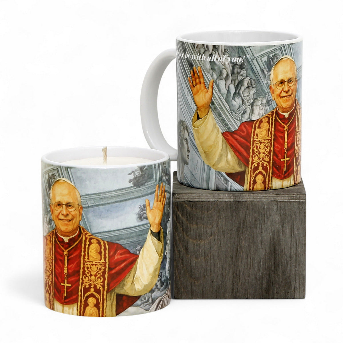 Commemorative Pope Leo XIV bundle: Candle + Mug Gift Boxed! – Exclusive digital portrait by RC Designs