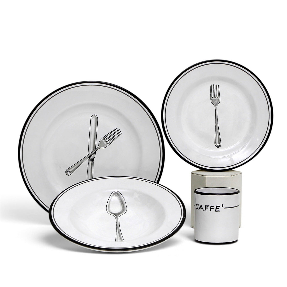 POSATA NERO: 4 Pieces Dinnerware Place Setting