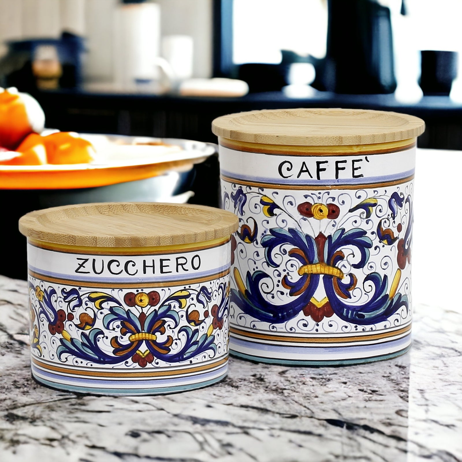 RICCO DERUTA DELUXE: Canister Set with Bamboo Lid - Bundle ZUCCHERO+CAFFE'