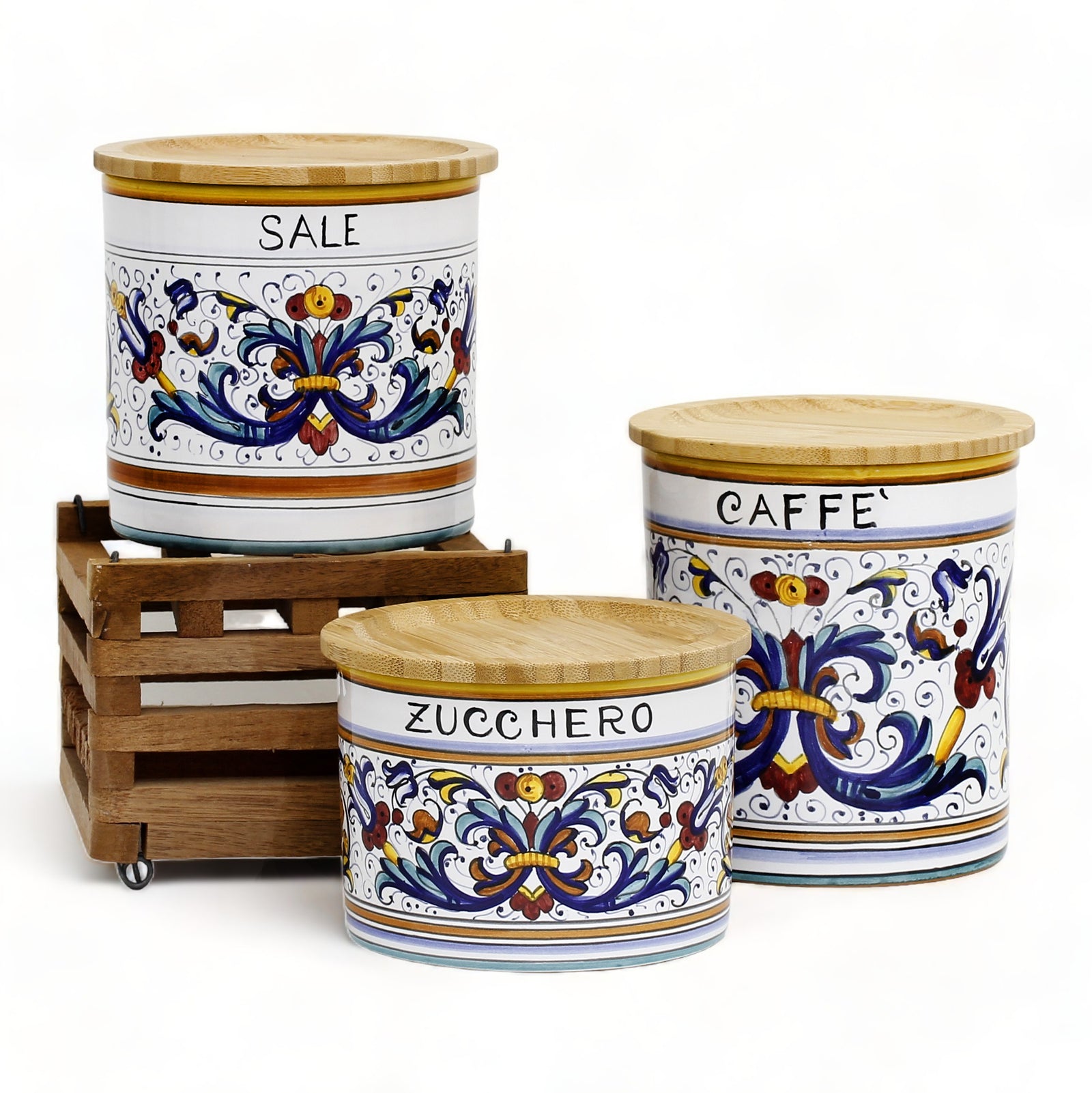 RICCO DERUTA DELUXE: Canister Set with Sealing Bamboo Lid - Bundle ZUCCHERO+CAFFE'+SALE
