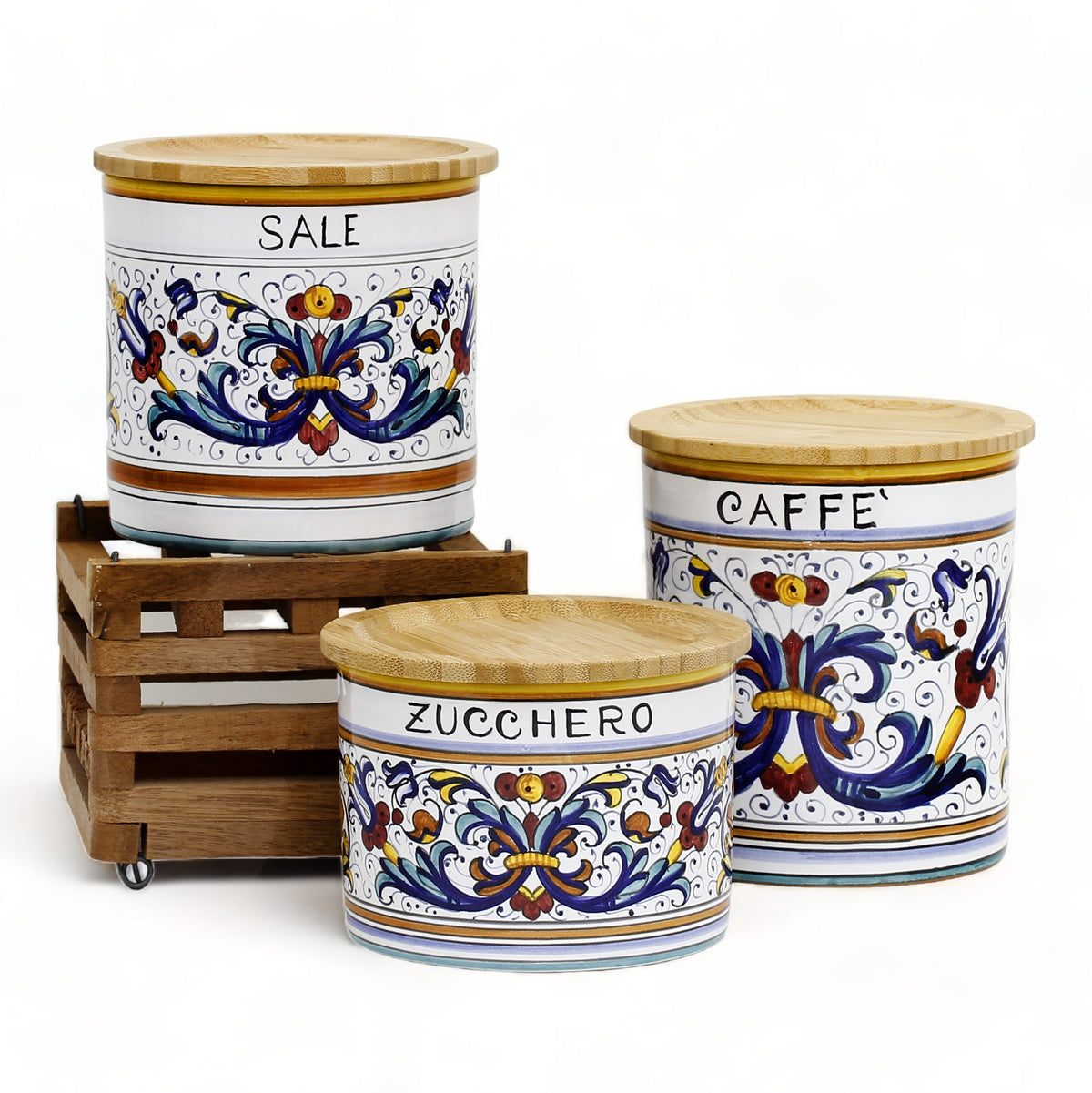 RICCO DERUTA DELUXE: Canister Set with Bamboo Lid - Bundle ZUCCHERO+CAFFE'+SALE