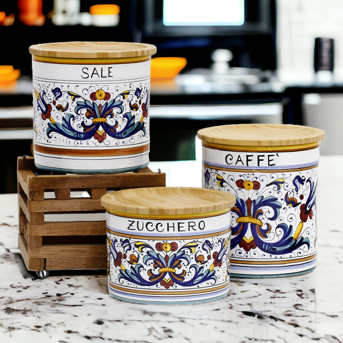 RICCO DERUTA DELUXE: Canister Set with Bamboo Lid - Bundle ZUCCHERO+CAFFE'+SALE