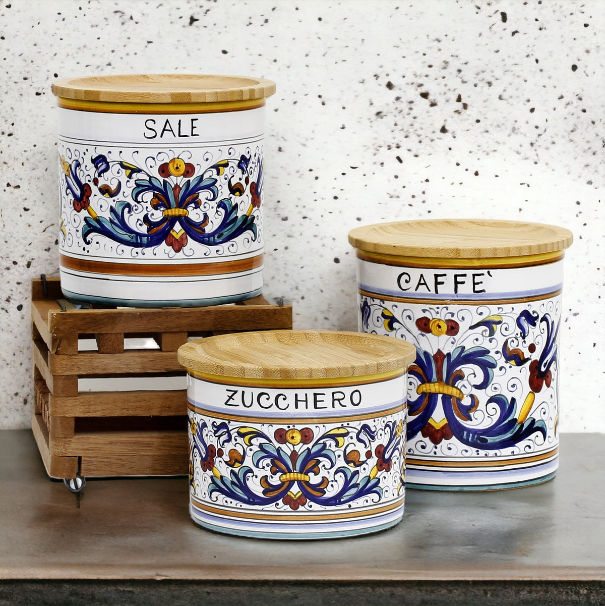RICCO DERUTA DELUXE: Canister Set with Bamboo Lid - Bundle ZUCCHERO+CAFFE'+SALE