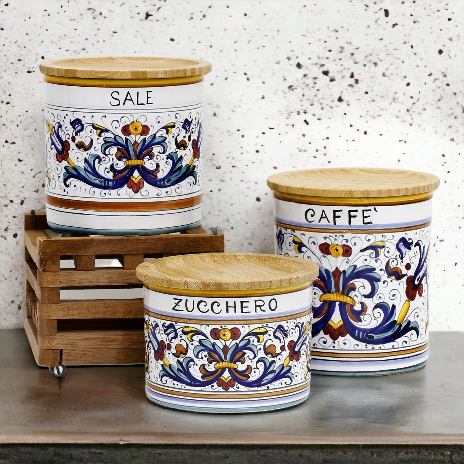 RICCO DERUTA DELUXE: Canister Set with Bamboo Lid - Bundle ZUCCHERO+CAFFE'+SALE
