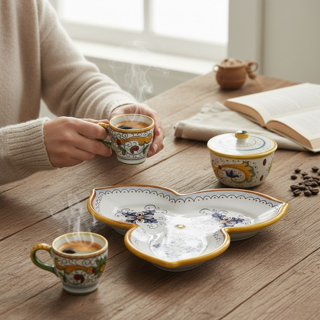 DERUTA ESPRESSO SET: Three Parts Tray with two Espresso cups and Sugar Bowl - RICCO DERUTA Design