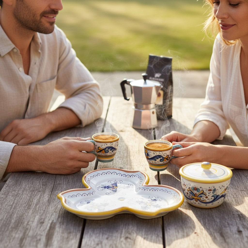 DERUTA ESPRESSO SET: Three Parts Tray with two Espresso cups and Sugar Bowl - RICCO DERUTA Design
