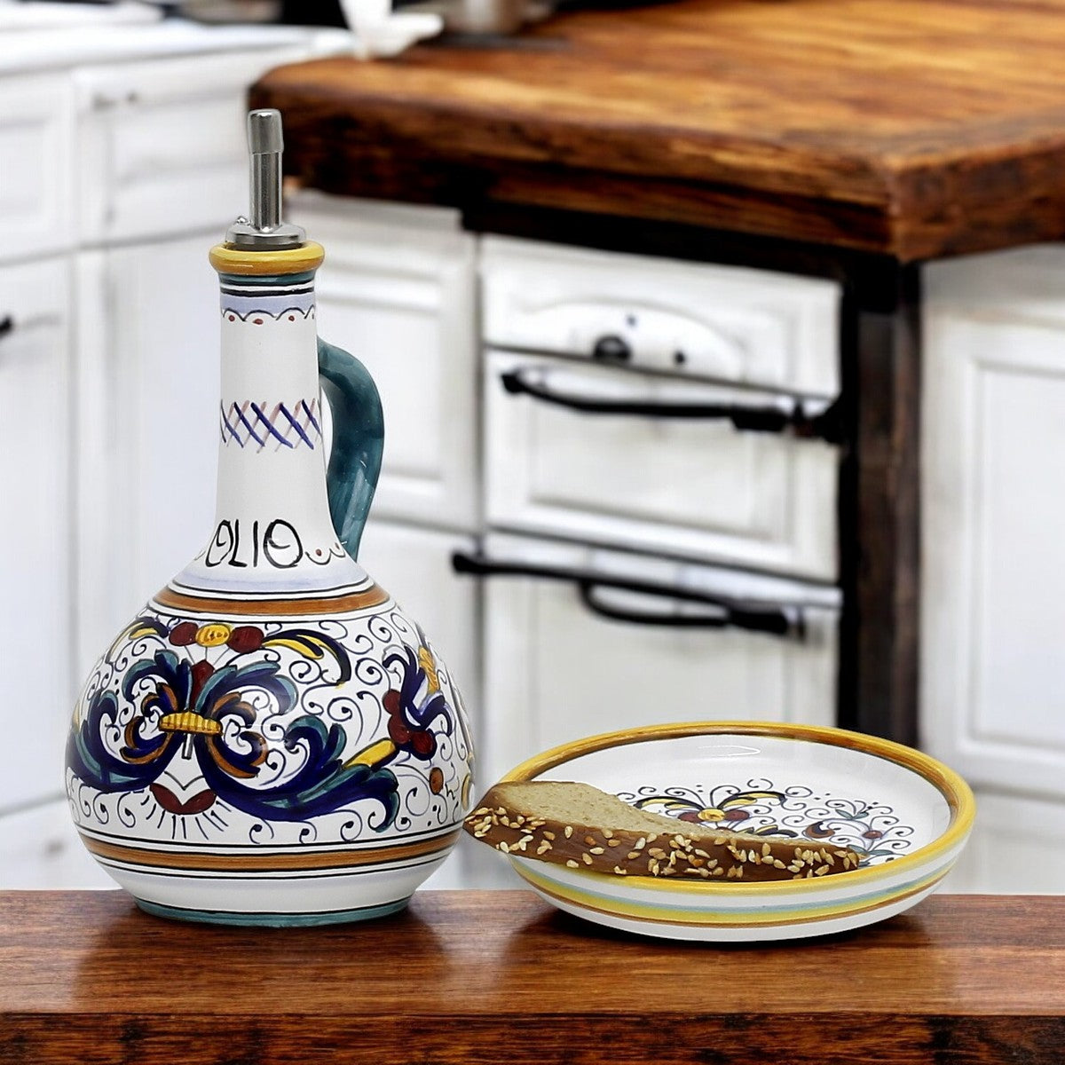 RICCO DERUTA DELUXE: Olive Oil Bottle Dispenser Deluxe with Dipping Bowl Tray