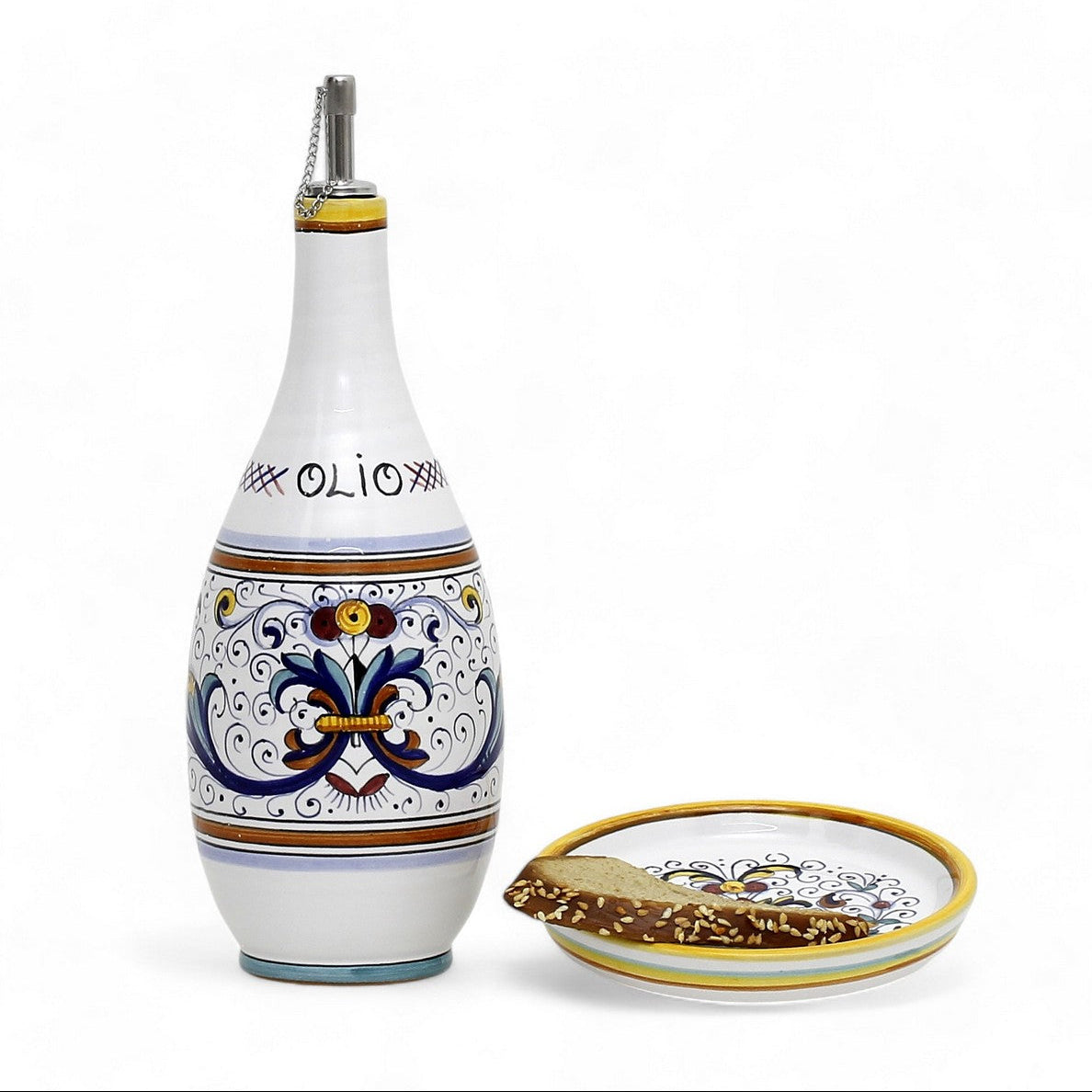 RICCO DERUTA DELUXE: Olive Oil Slim Bottle Dispenser with matching Dipping Bowl/Tray