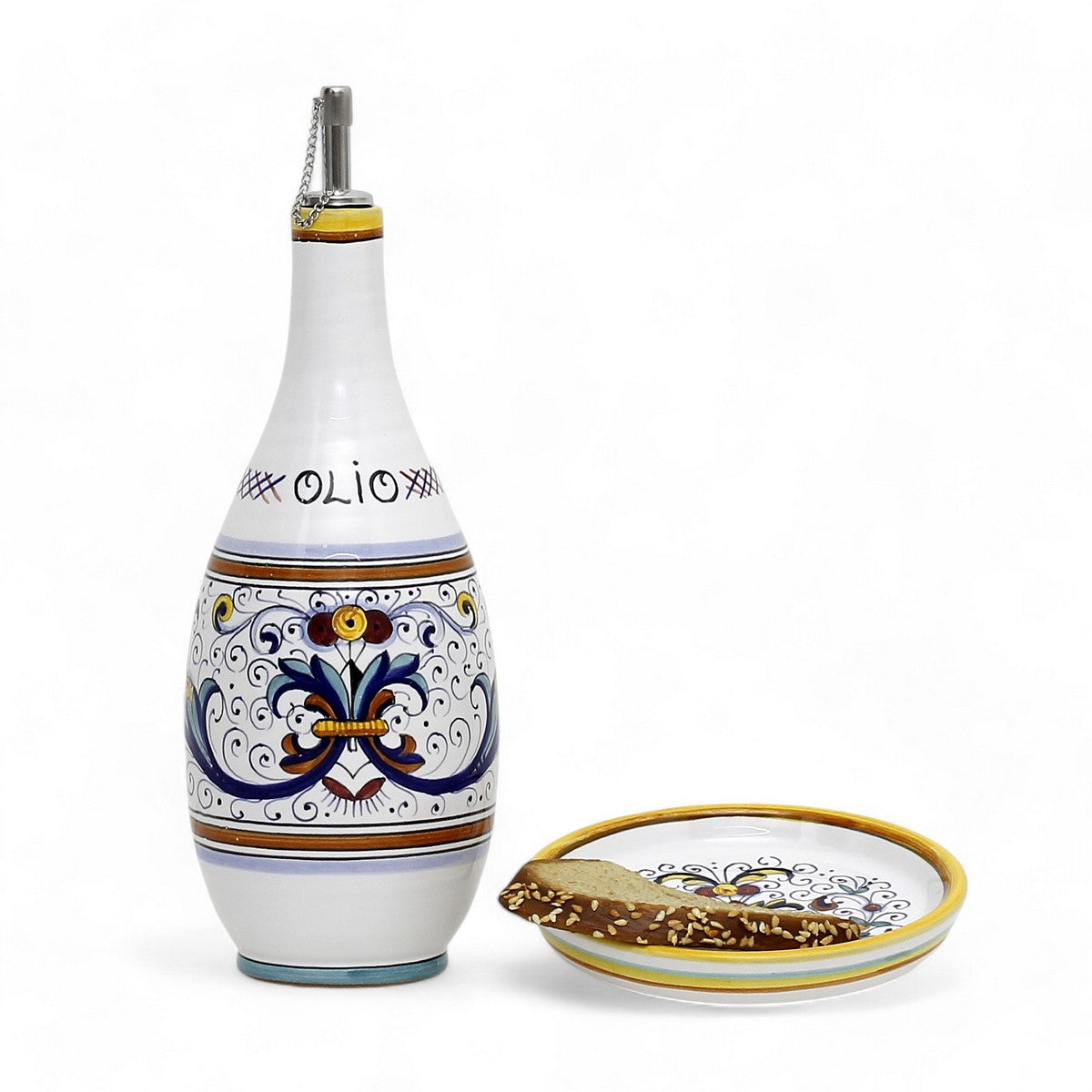 RICCO DERUTA DELUXE: Olive Oil Slim Bottle Dispenser with matching Dipping Bowl/Tray