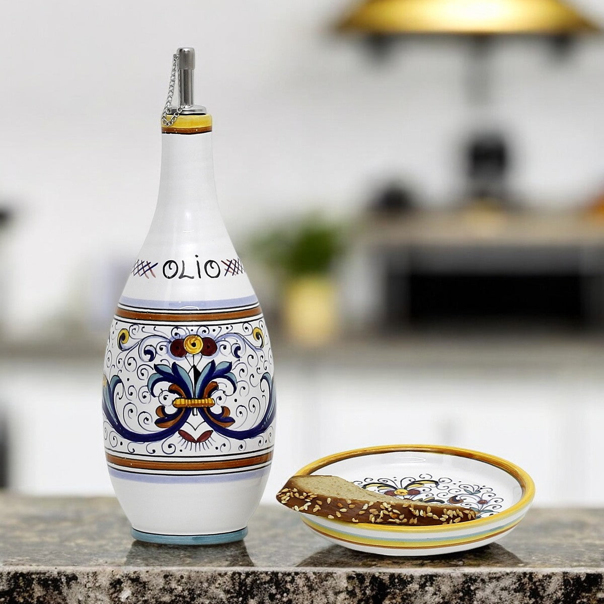 RICCO DERUTA DELUXE: Olive Oil Slim Bottle Dispenser with matching Dipping Bowl/Tray