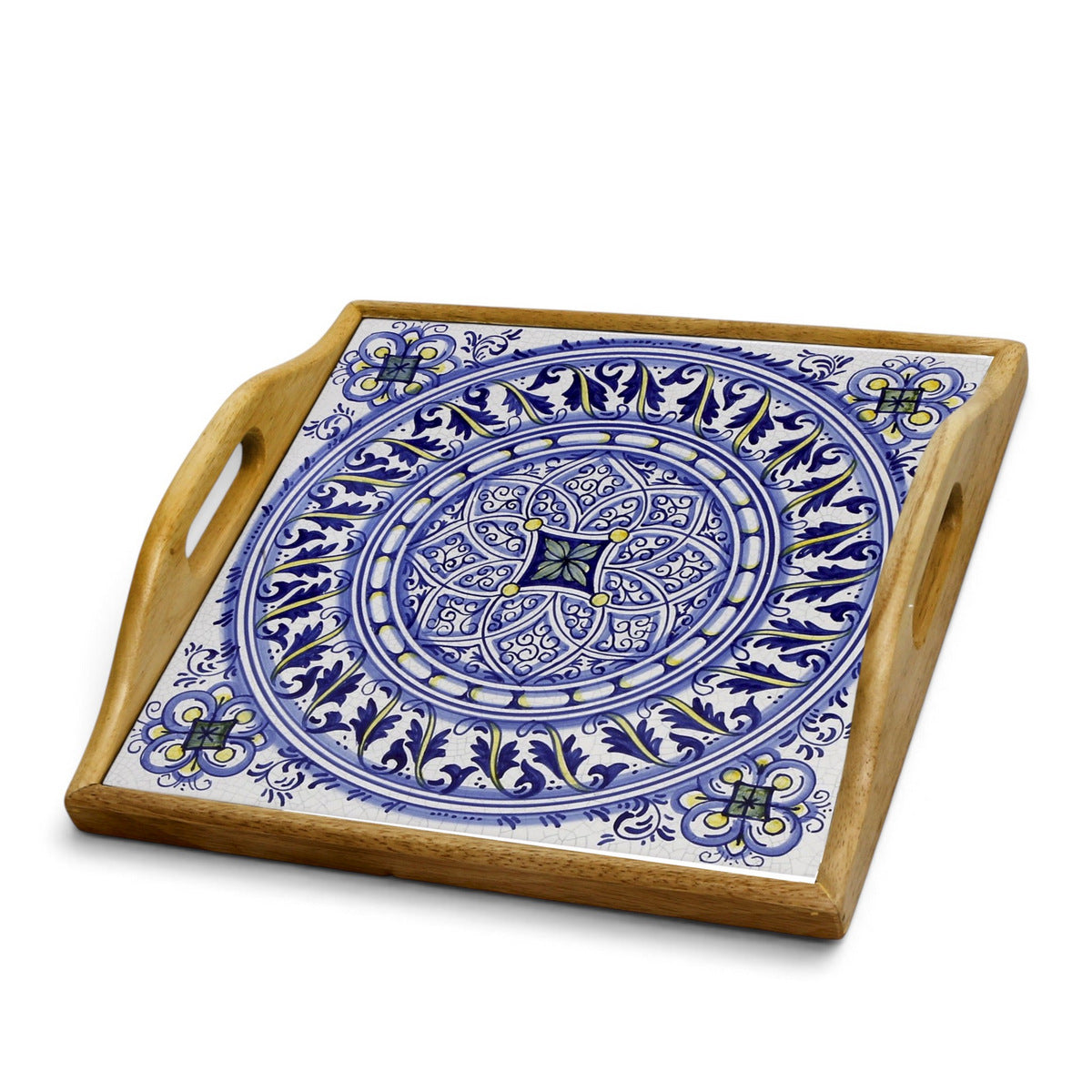 DERUTA ARTE TRAY: Wood Tray with Hand Painted Ceramic Tile Insert [Design DR29]