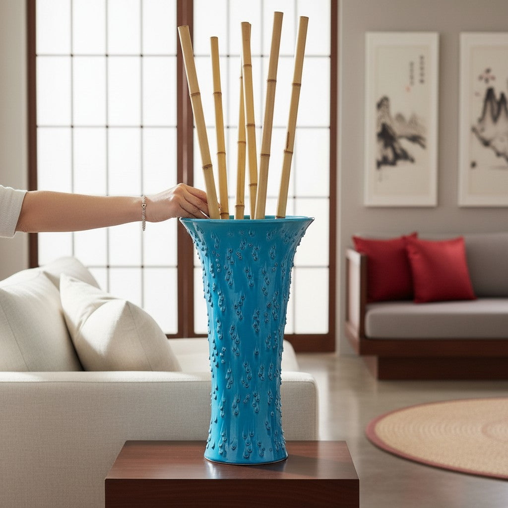 GOCCIE: Mediterranean Blue Large Flared Vase - Water-Drop Motif mimicking the rhythmic ripples of the ocean.