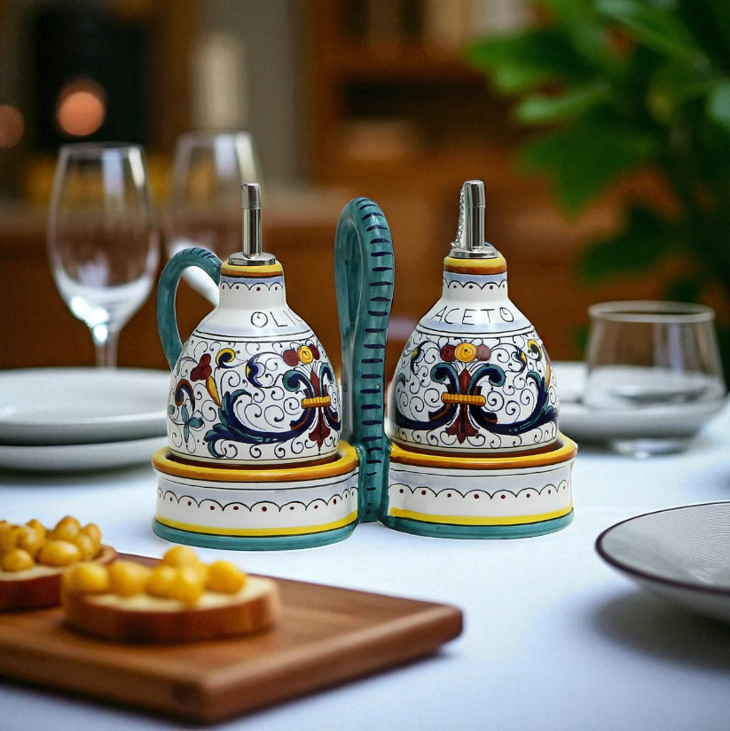 RICCO DERUTA DELUXE: Oil and Vinegar cruets set with caddy