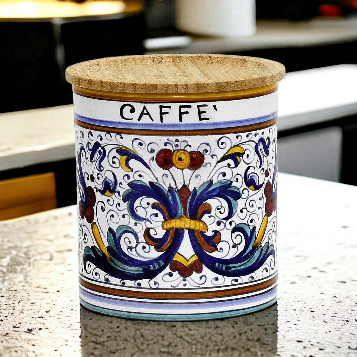 RICCO DERUTA DELUXE: NEW! Canister with Bamboo sealing Lid - 'CAFFE' (Coffee)