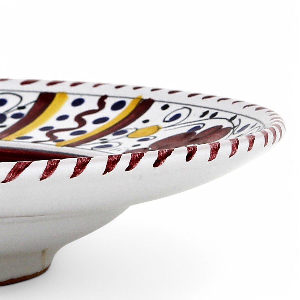 ORVIETO RED ROOSTER: Pasta/Soup Rimmed Bowl Plate - White Center