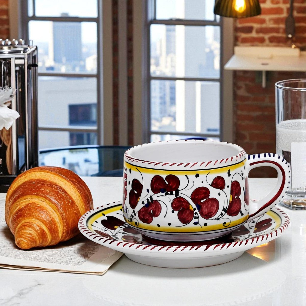 ORVIETO RED ROOSTER: Cup and Saucer