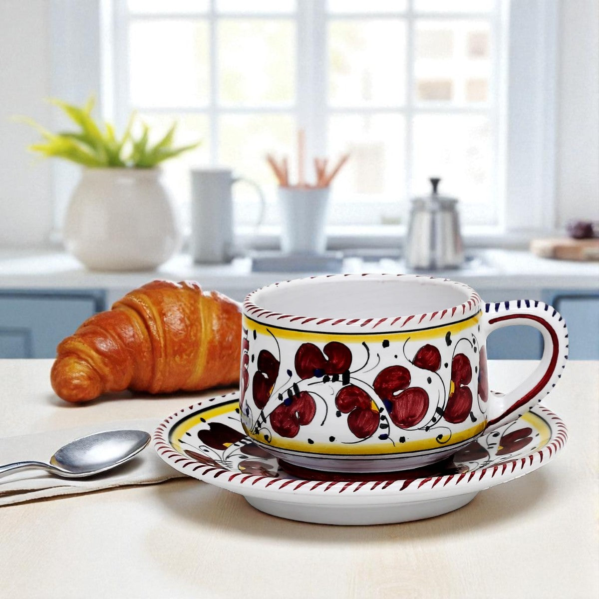 ORVIETO RED ROOSTER: Cup and Saucer