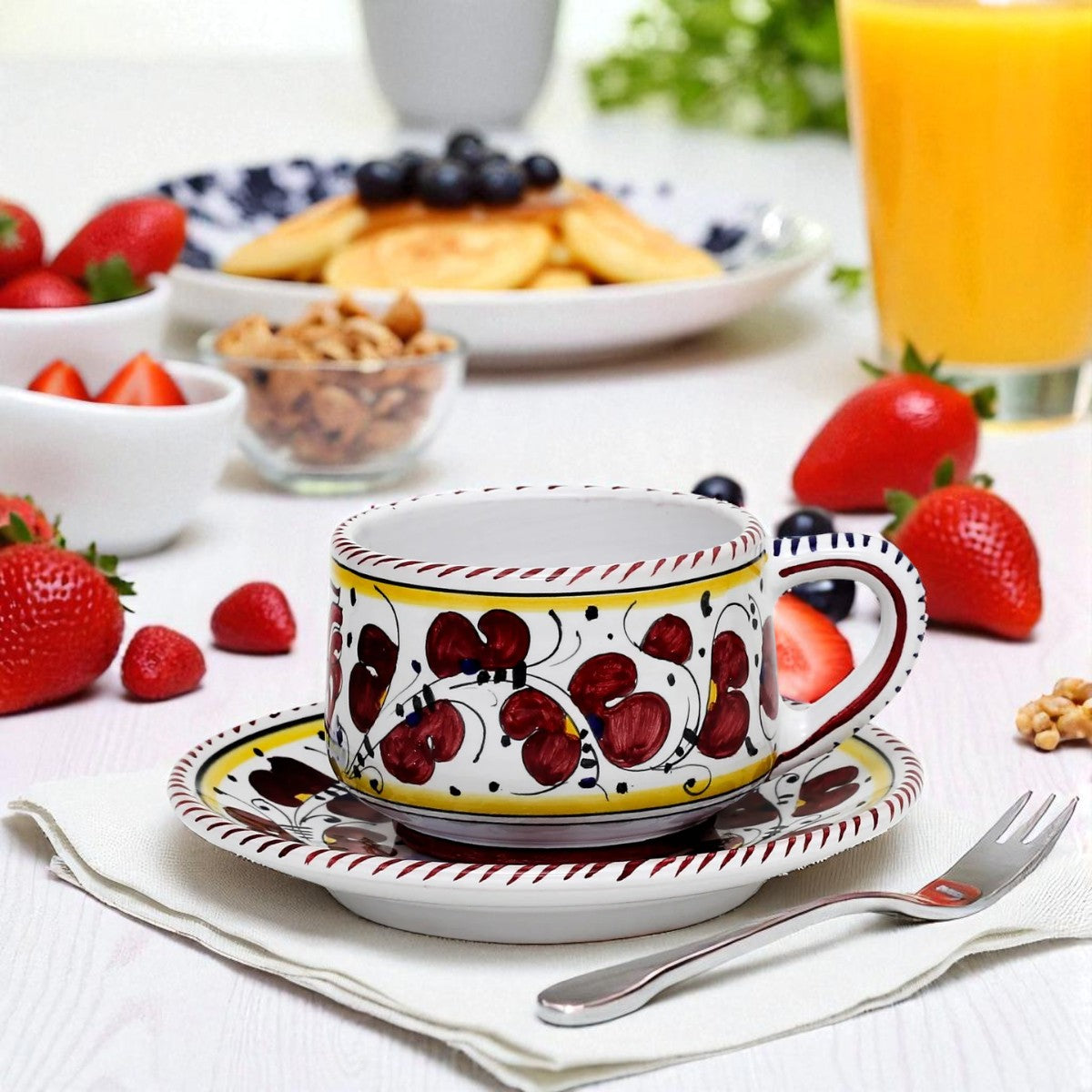 ORVIETO RED ROOSTER: Cup and Saucer