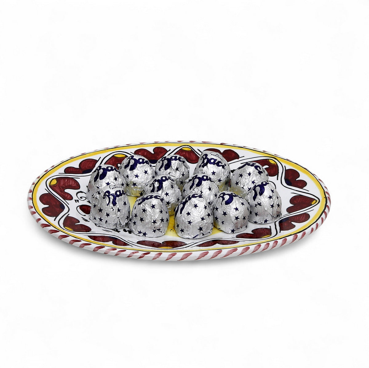 LOVE.ly: Deruta Small Oval Plate with 12 Baci Perugina - ORVIETO RED ROOSTER design