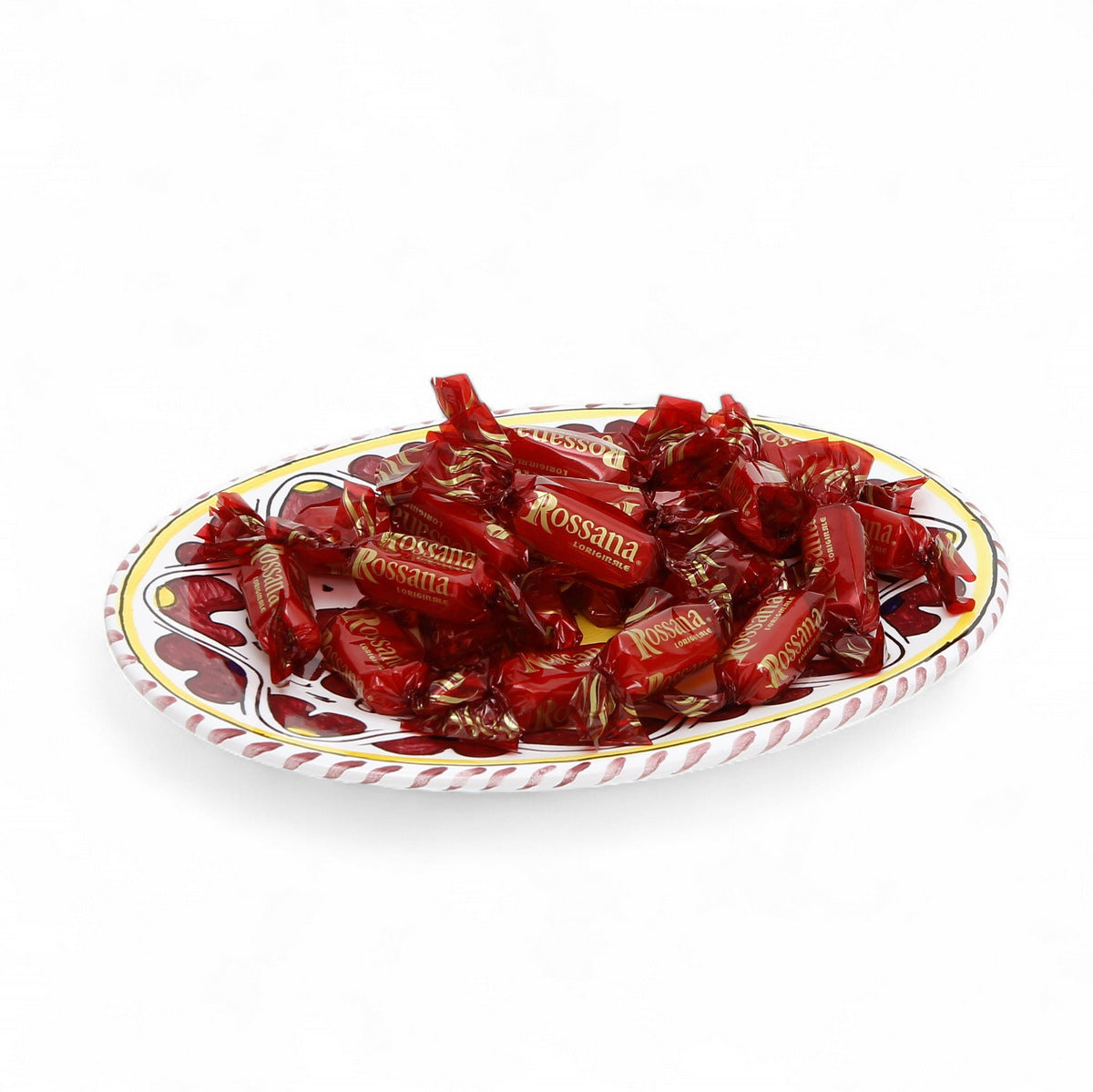 LOVE.ly: Deruta Small Oval Plate with 12 Baci Perugina or 20 Rossana Candies  - ORVIETO RED ROOSTER design