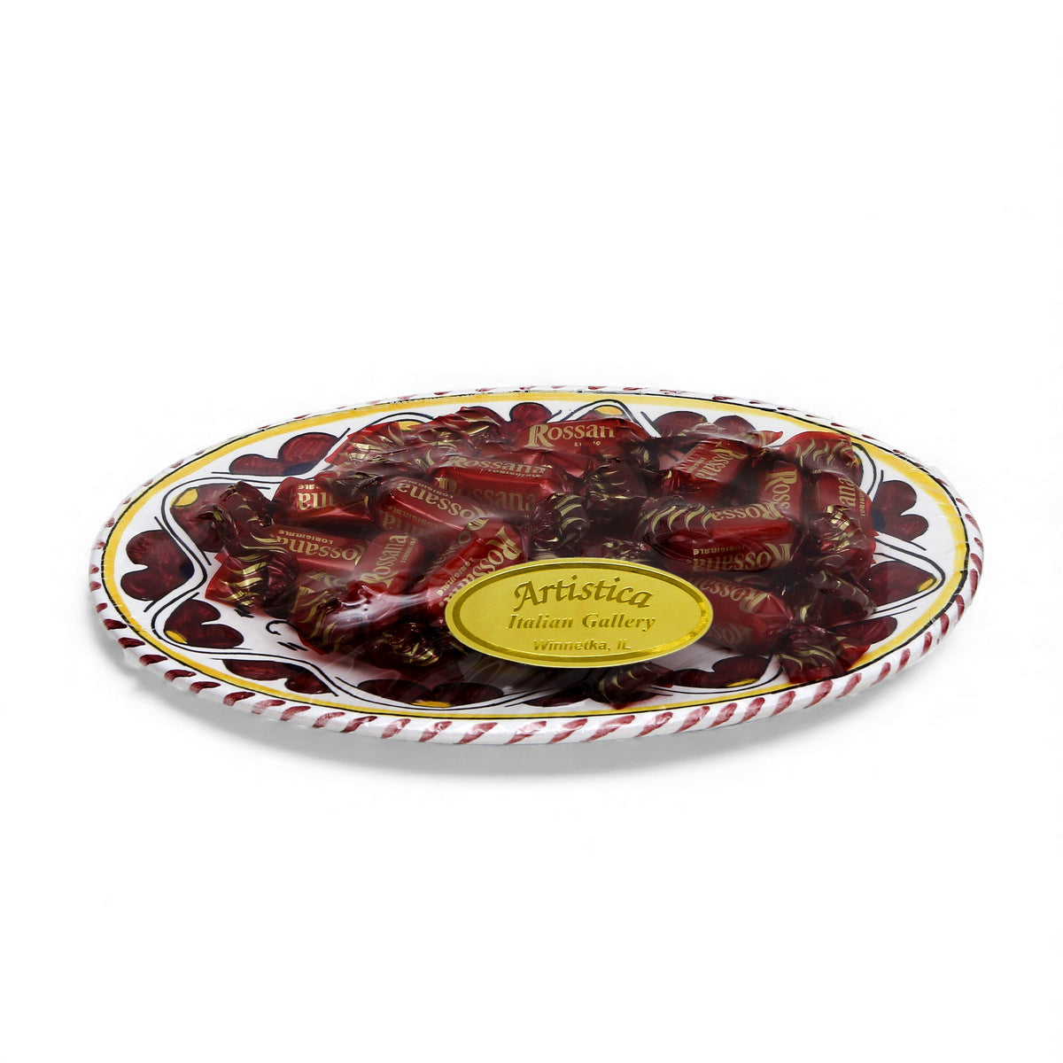LOVE.ly: Deruta Small Oval Plate with 12 Baci Perugina or 20 Rossana Candies  - ORVIETO RED ROOSTER design