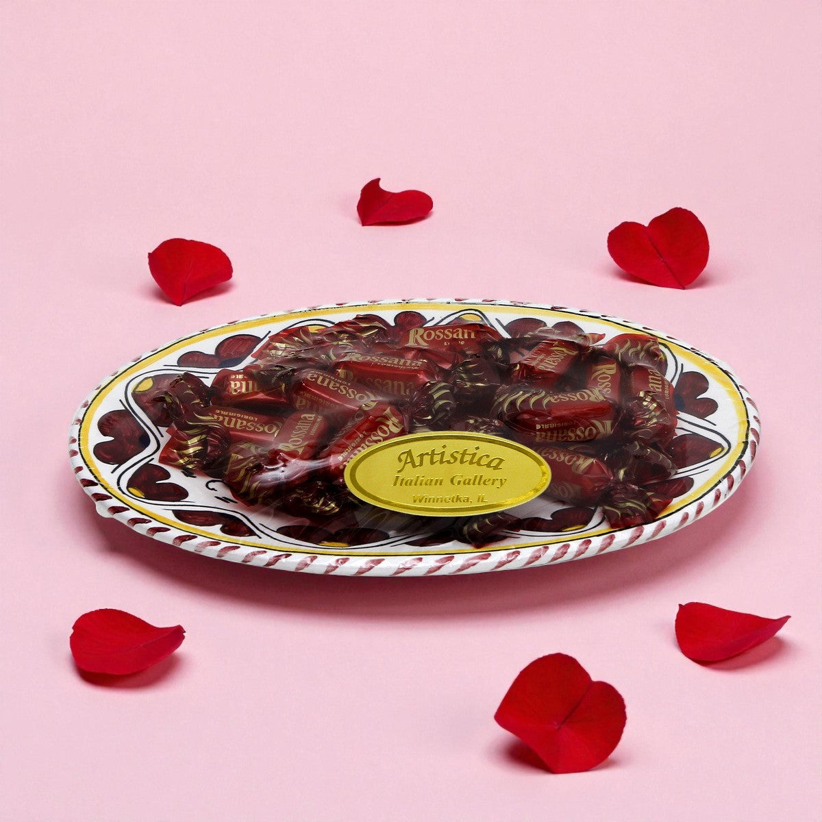 LOVE.ly: Deruta Small Oval Plate with 12 Baci Perugina or 20 Rossana Candies  - ORVIETO RED ROOSTER design