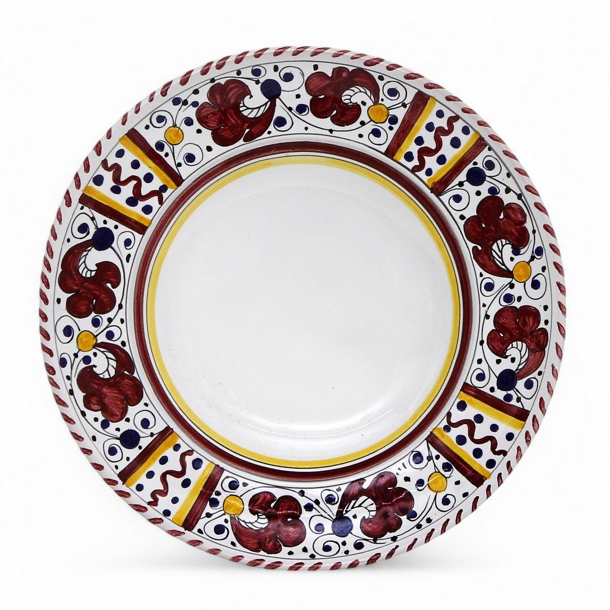ORVIETO RED ROOSTER: Pasta/Soup Rimmed Bowl Plate - White Center
