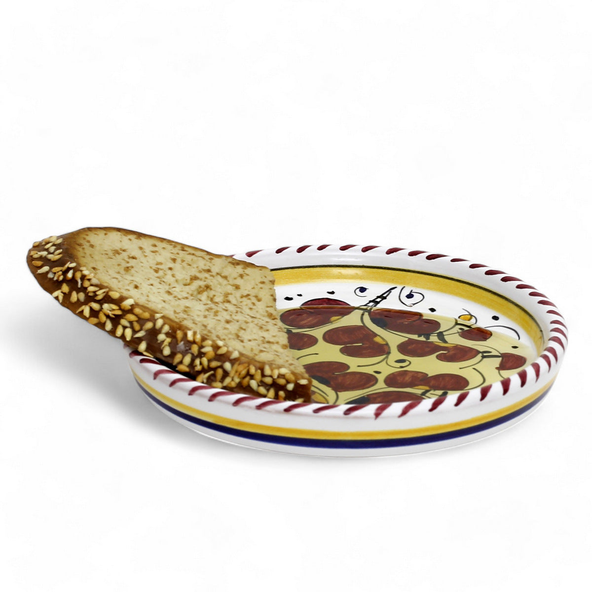 ORVIETO RED ROOSTER: Deruta Wine Coaster/Dipping Bowl